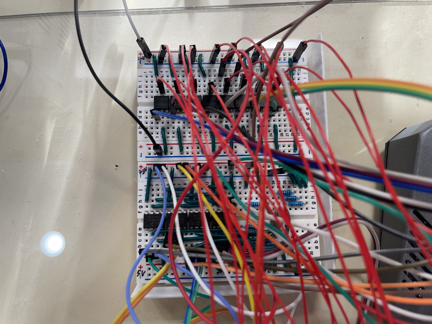 Breadboard version of the final circuit.