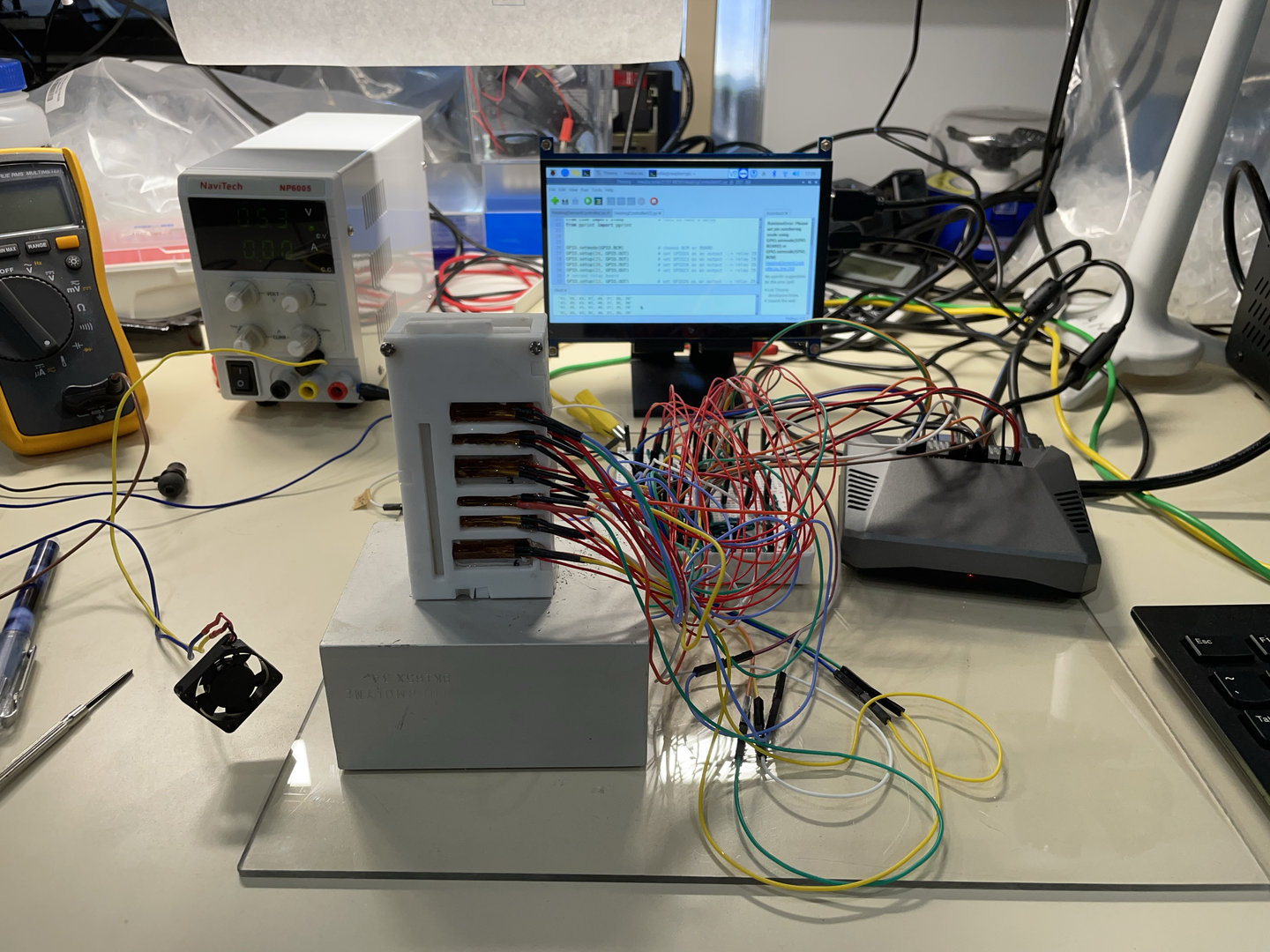 Testing the breadboard before final design.