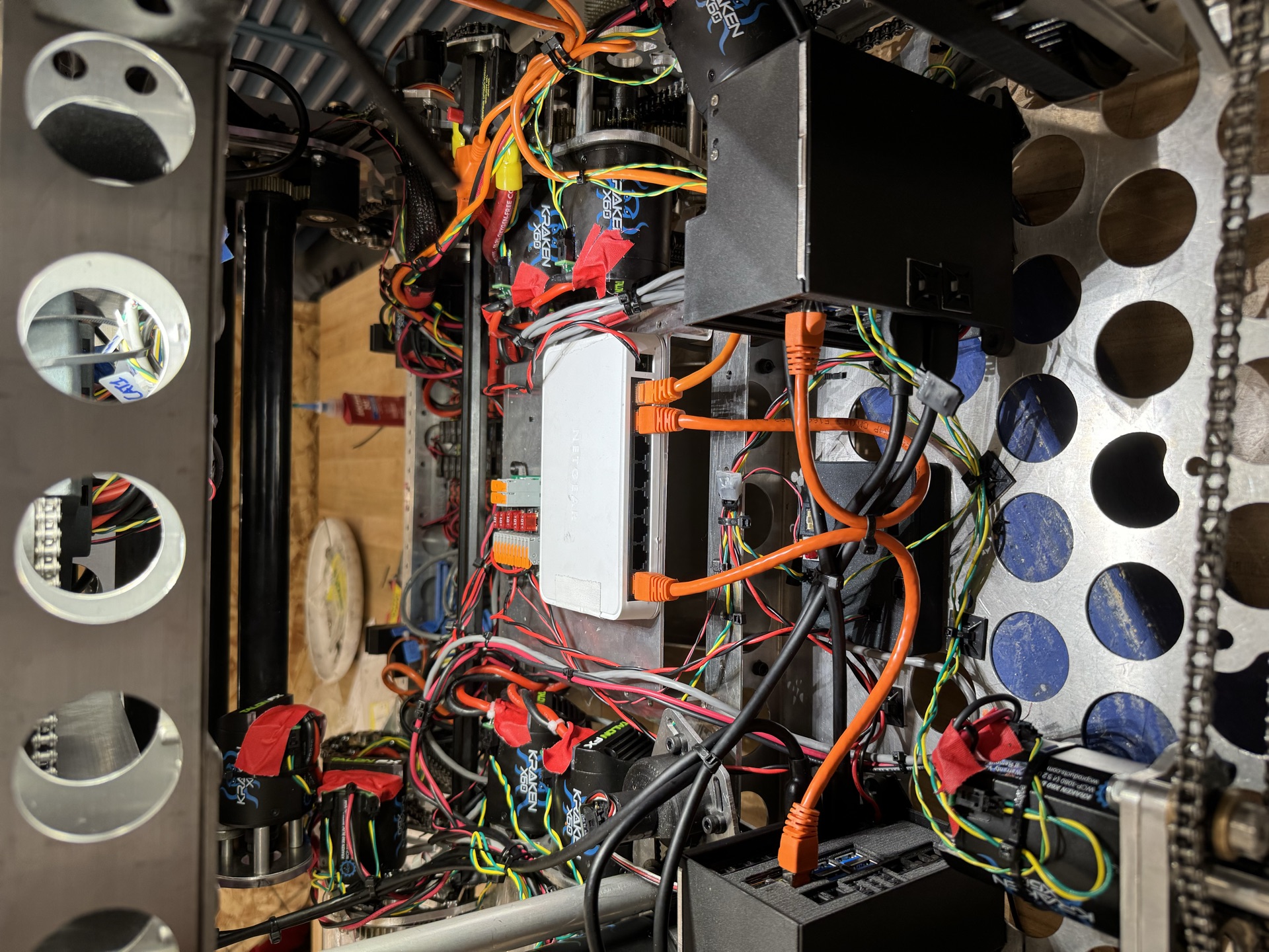 Inside the 2024 robot mid wiring. Organized chaos.