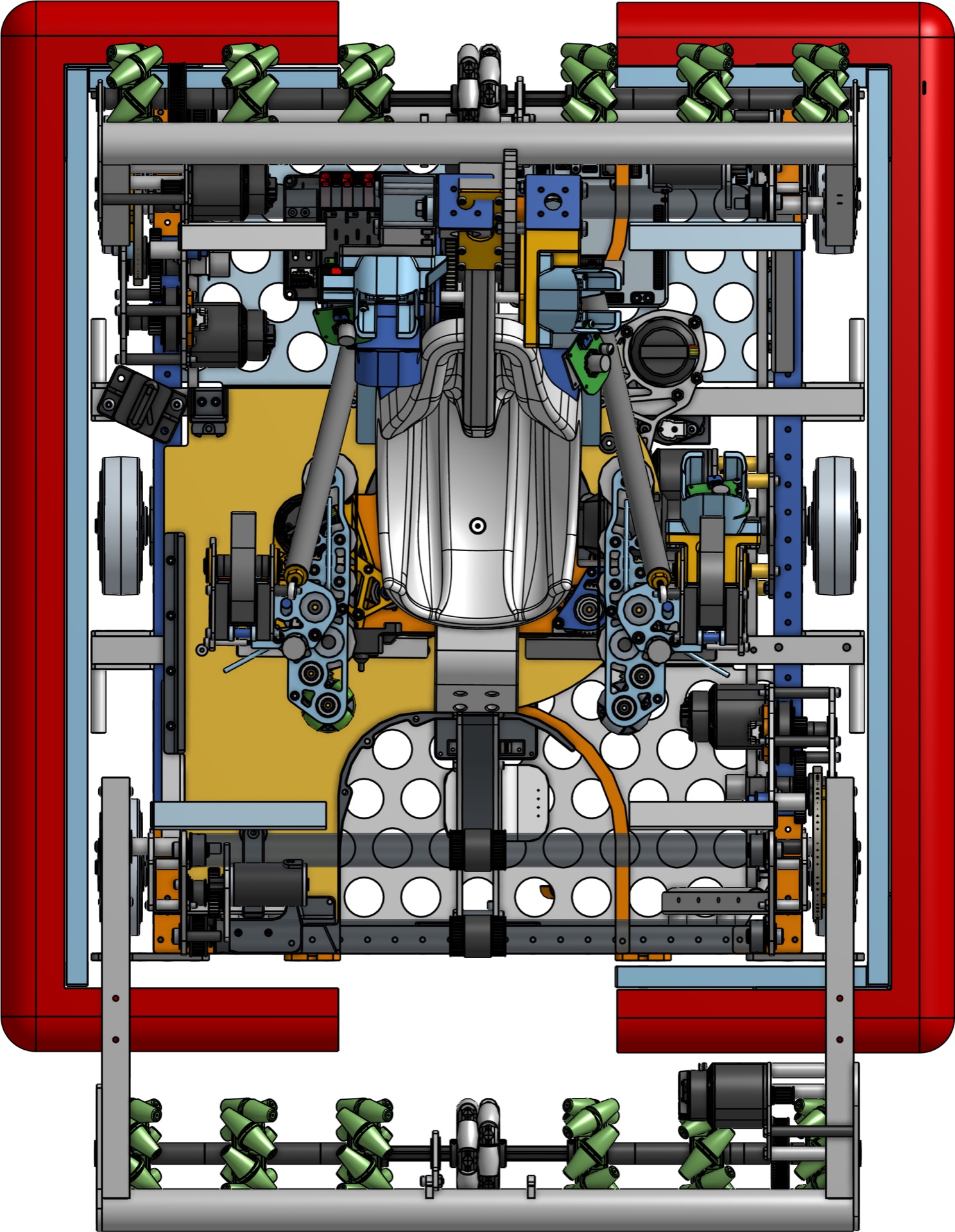 Top down CAD of the full 2022 robot. Everything packed into one frame.