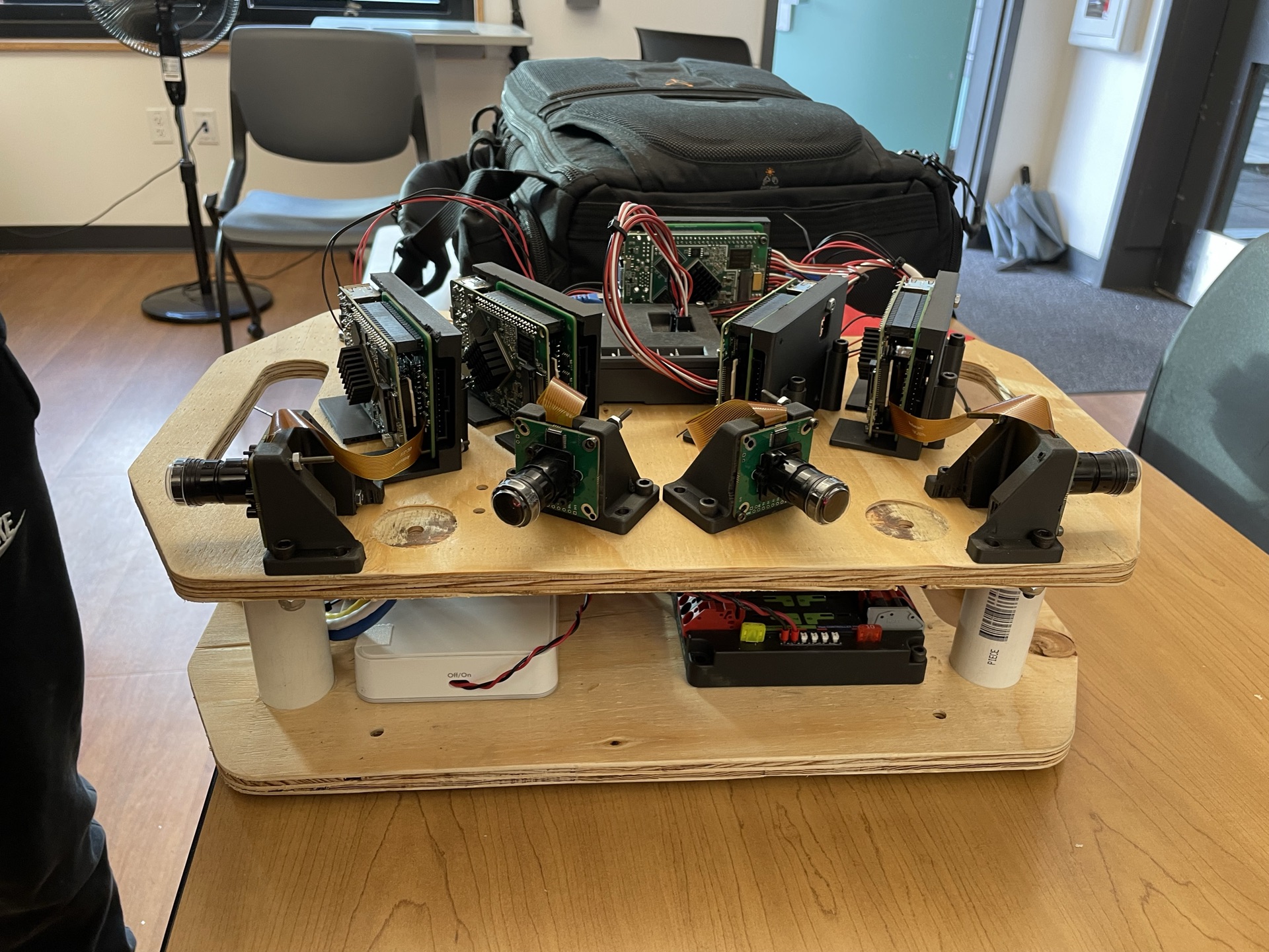 A box of Raspberry Pis and cameras I used to map every AprilTag on the field down to the millimeter, because no two fields are actually built the same.