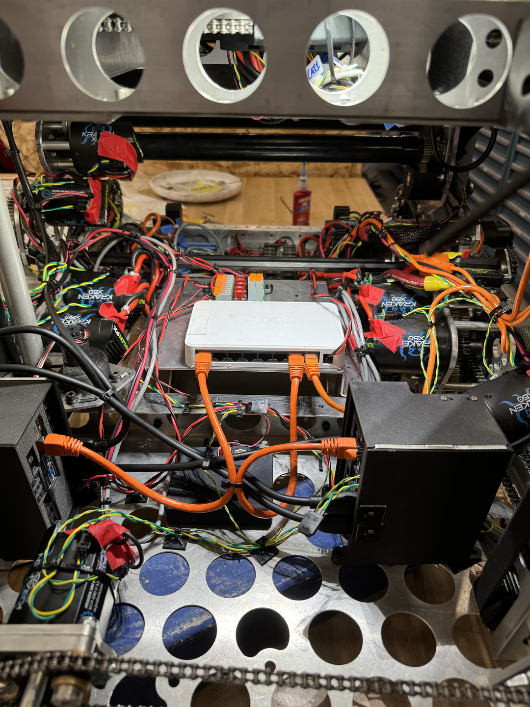 Complete robot wiring showcasing custom electronics integration.