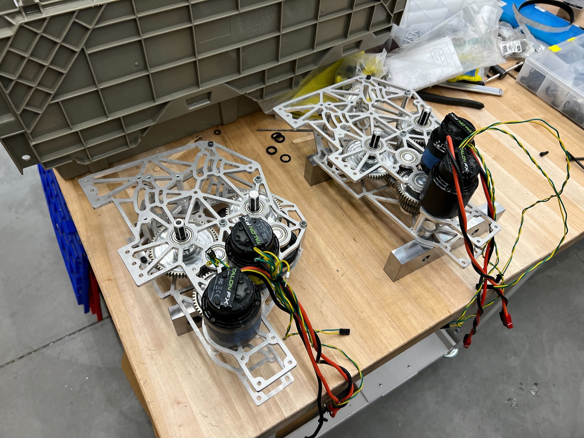 The comically large gearboxes for the 7 foot carbon fiber arm.