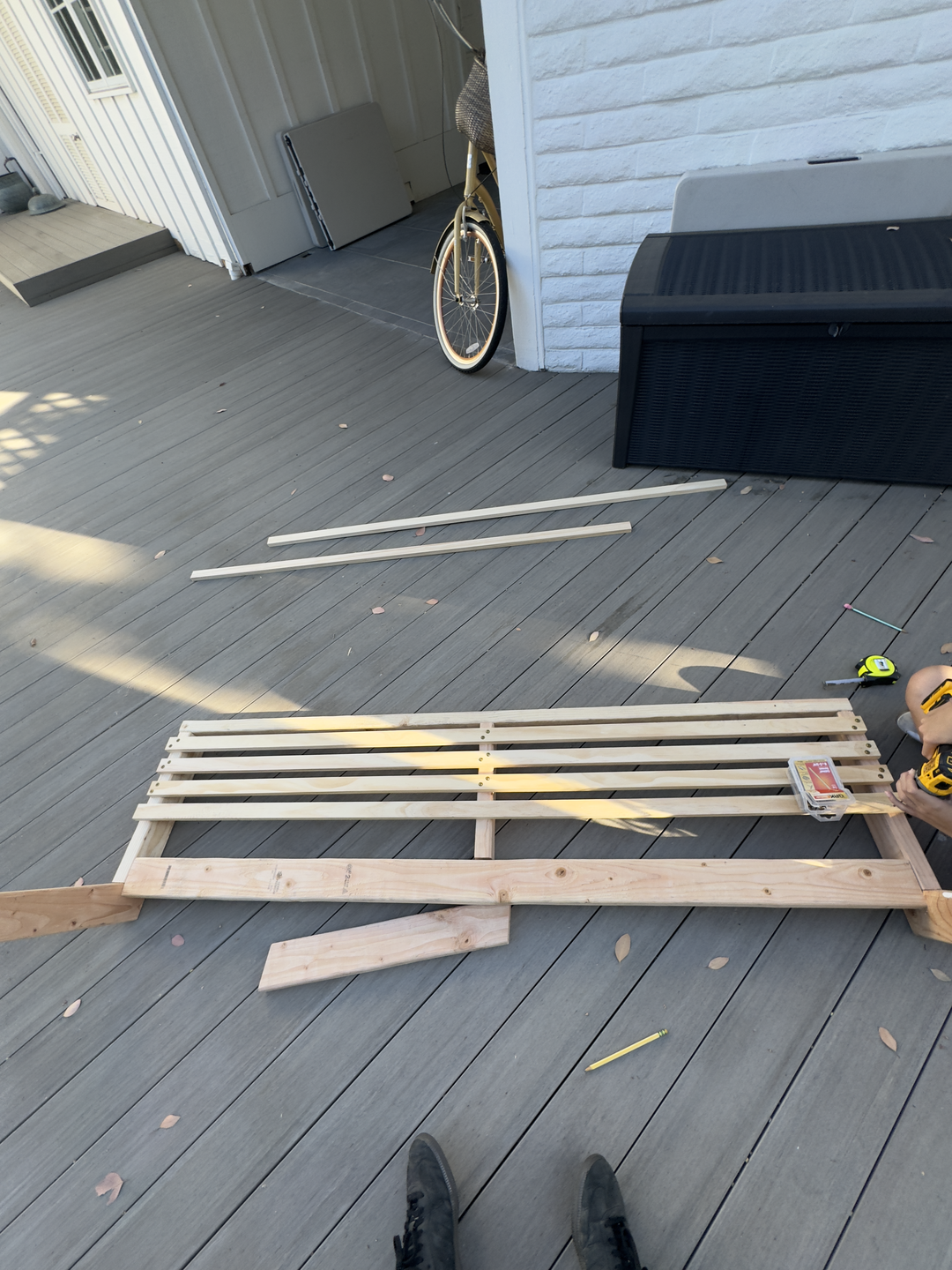 Constructing the base frame of the bench.