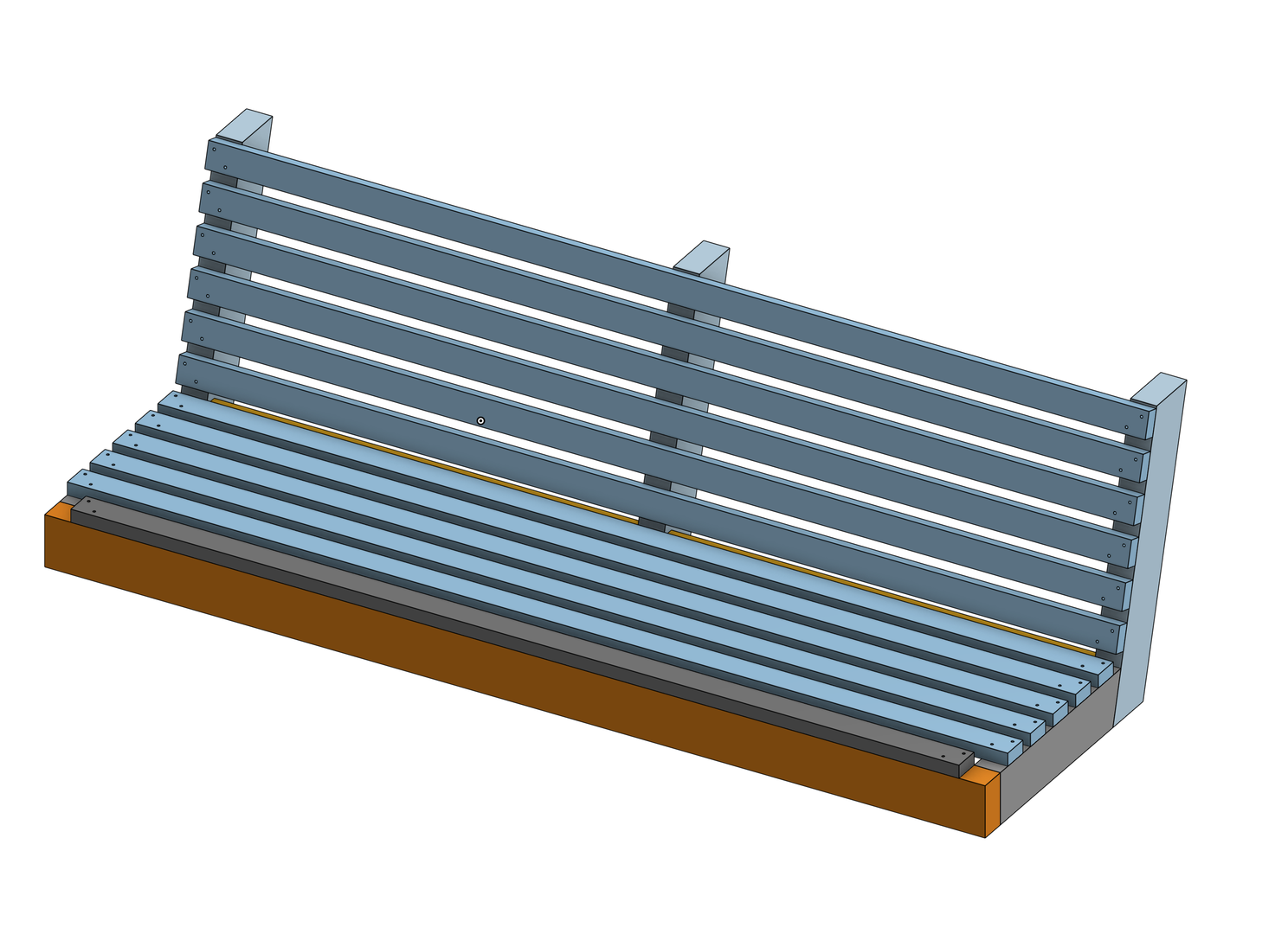Top-down CAD view of the bench design.