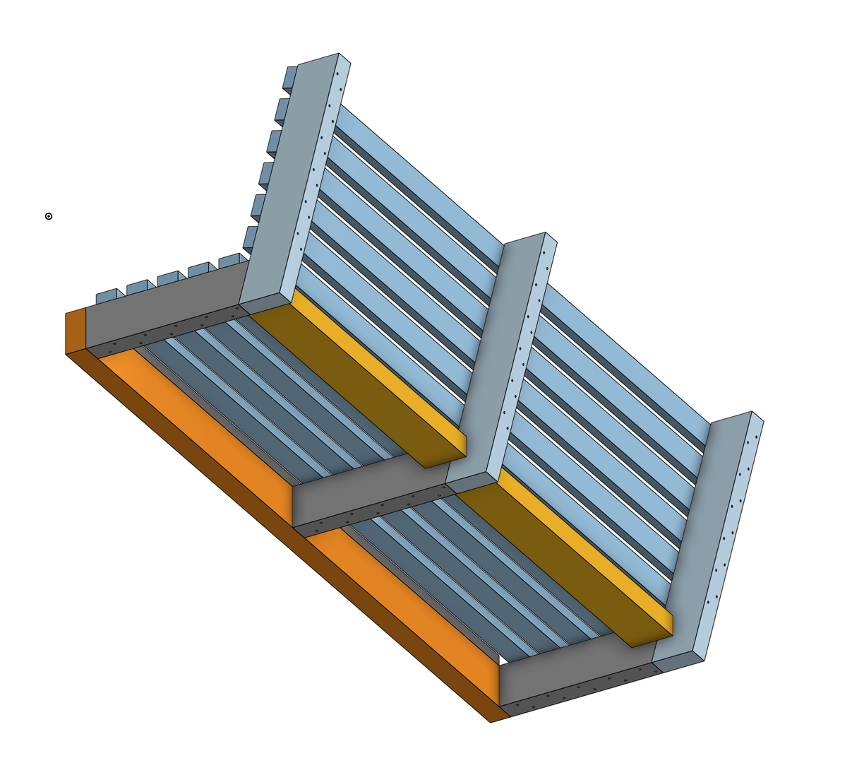 Underside CAD rendering of the bench structure.